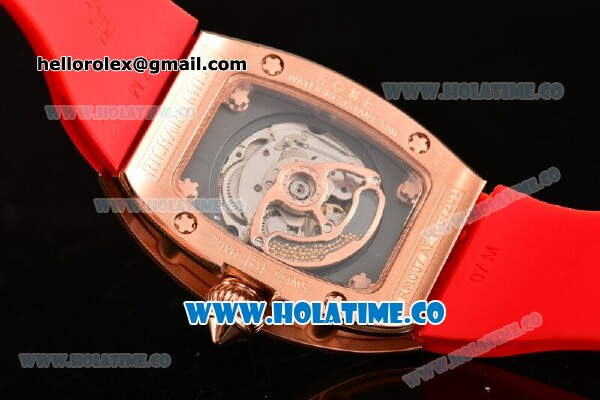 Richard Mille RM007 Miyota 6T51 Automatic Rose Gold Case with Diamonds Dial and Red Rubber Strap - Click Image to Close